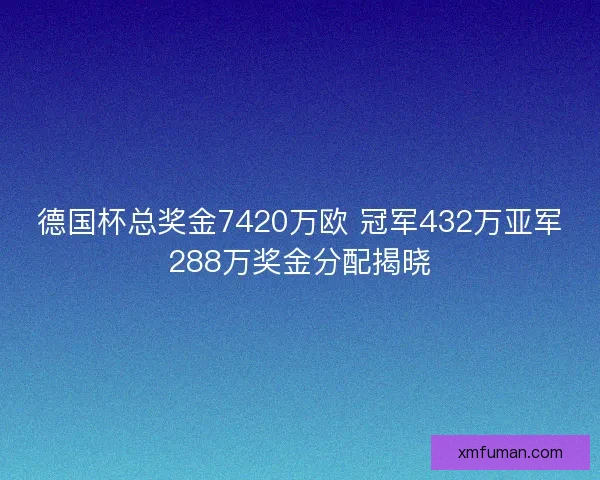 德国杯总奖金7420万欧 冠军432万亚军288万奖金分配揭晓